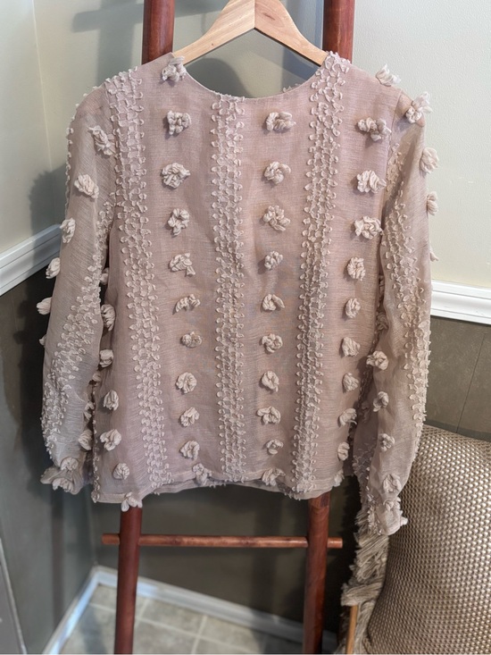 bohme Tops - Bohme Pom-Pom Textured Long-Sleeve Blouse Boho Feminine